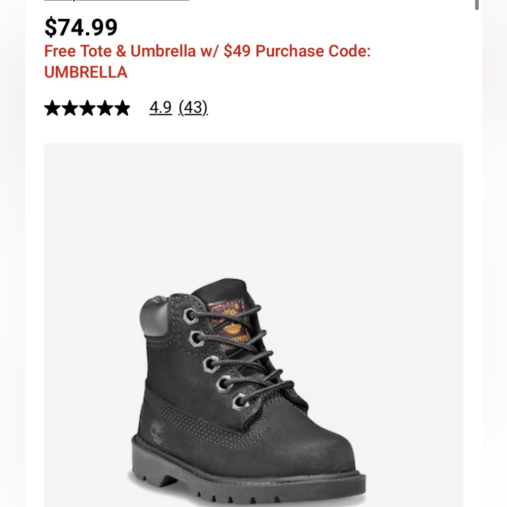 Timberland 6" Classic black Boot - toddler size 10